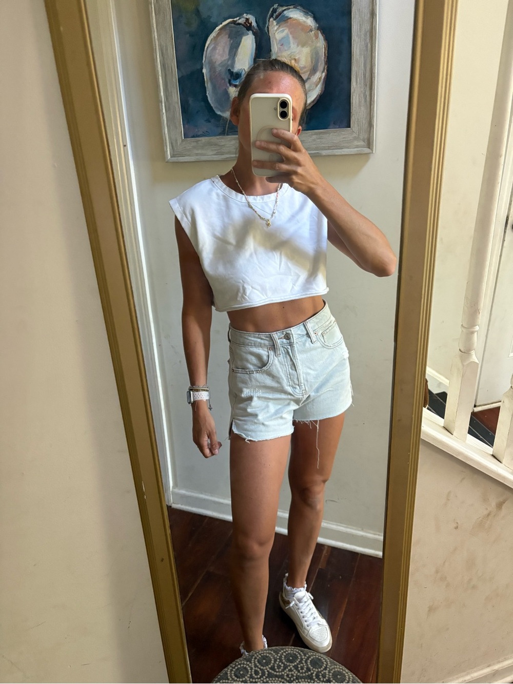 Cropped White Muscle Tank with Structured Shoulders